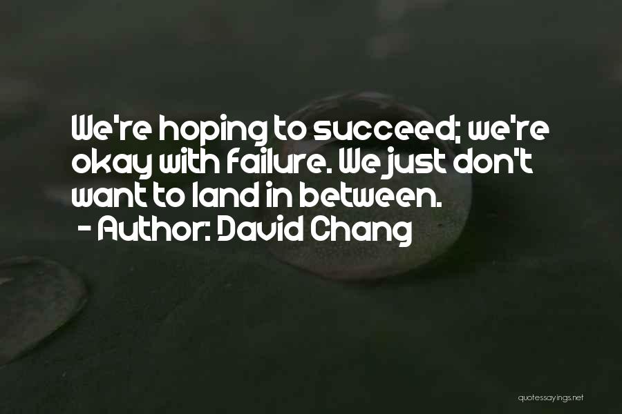 David Chang Quotes: We're Hoping To Succeed; We're Okay With Failure. We Just Don't Want To Land In Between.