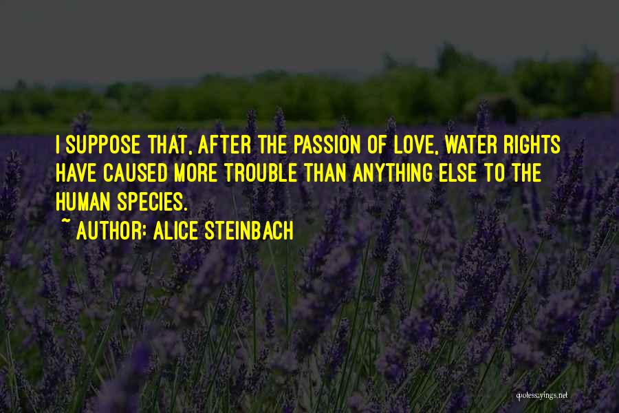 Alice Steinbach Quotes: I Suppose That, After The Passion Of Love, Water Rights Have Caused More Trouble Than Anything Else To The Human