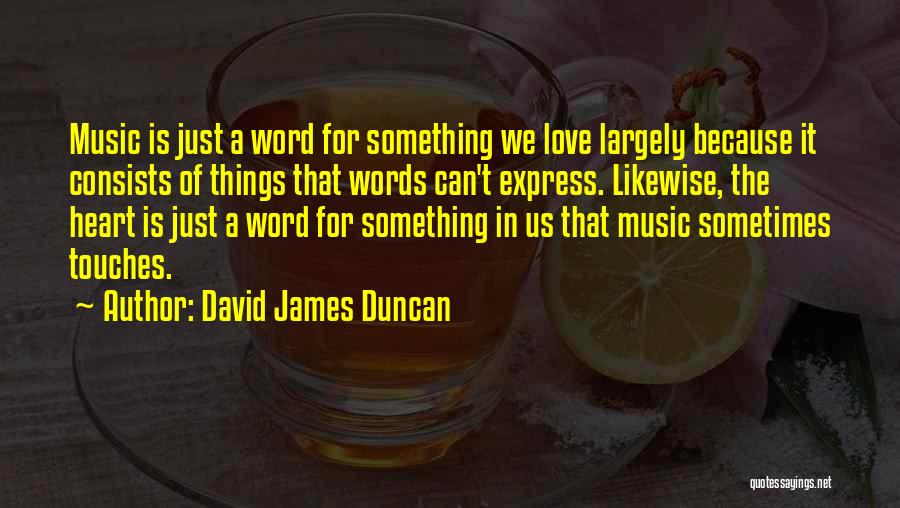 David James Duncan Quotes: Music Is Just A Word For Something We Love Largely Because It Consists Of Things That Words Can't Express. Likewise,