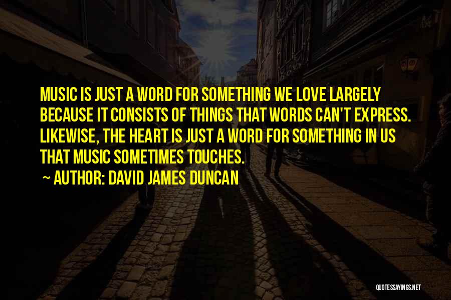 David James Duncan Quotes: Music Is Just A Word For Something We Love Largely Because It Consists Of Things That Words Can't Express. Likewise,