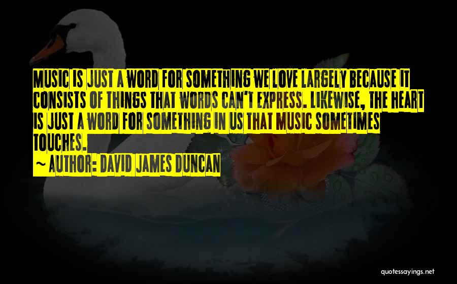 David James Duncan Quotes: Music Is Just A Word For Something We Love Largely Because It Consists Of Things That Words Can't Express. Likewise,