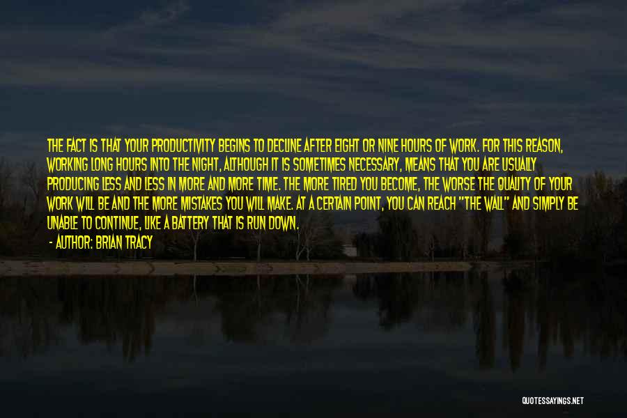 Brian Tracy Quotes: The Fact Is That Your Productivity Begins To Decline After Eight Or Nine Hours Of Work. For This Reason, Working