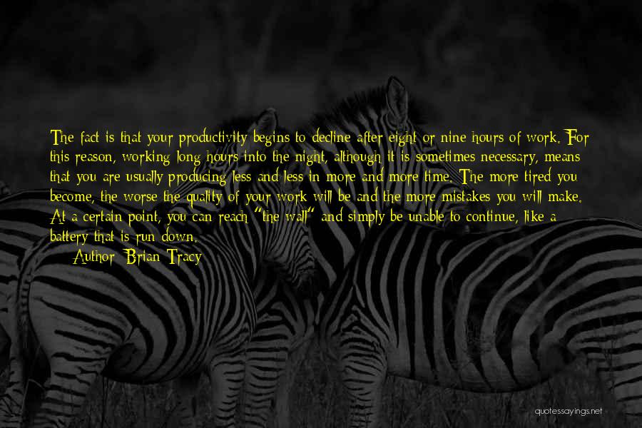 Brian Tracy Quotes: The Fact Is That Your Productivity Begins To Decline After Eight Or Nine Hours Of Work. For This Reason, Working