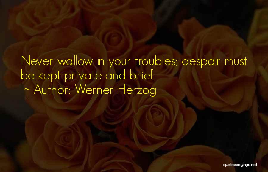 Werner Herzog Quotes: Never Wallow In Your Troubles; Despair Must Be Kept Private And Brief.