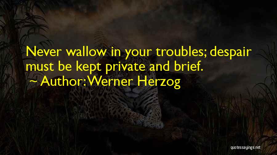 Werner Herzog Quotes: Never Wallow In Your Troubles; Despair Must Be Kept Private And Brief.