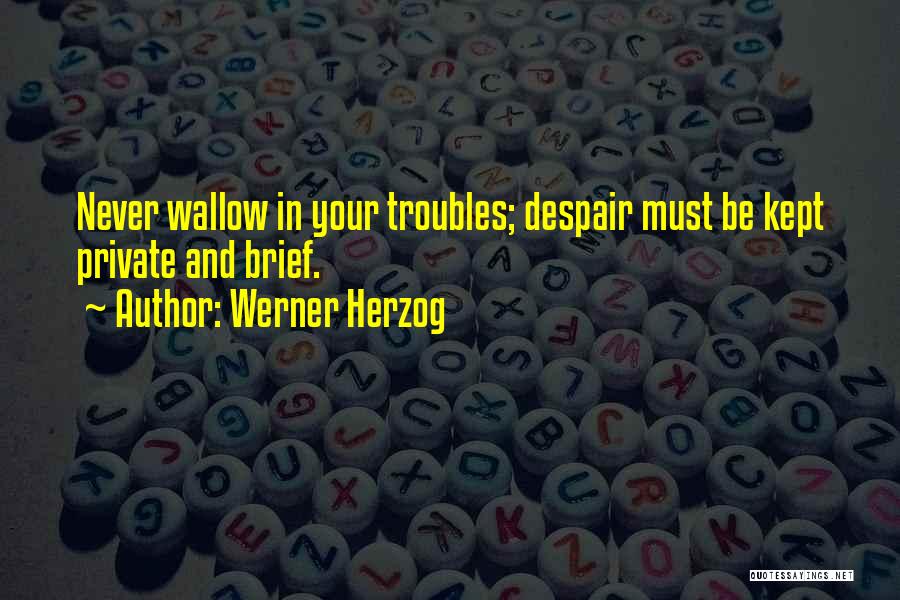 Werner Herzog Quotes: Never Wallow In Your Troubles; Despair Must Be Kept Private And Brief.