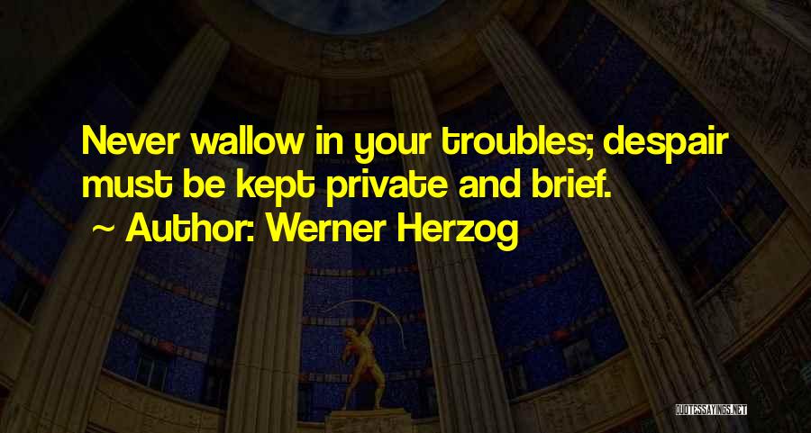 Werner Herzog Quotes: Never Wallow In Your Troubles; Despair Must Be Kept Private And Brief.