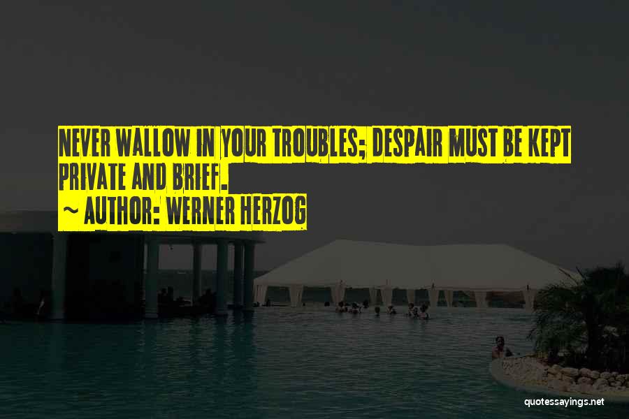 Werner Herzog Quotes: Never Wallow In Your Troubles; Despair Must Be Kept Private And Brief.