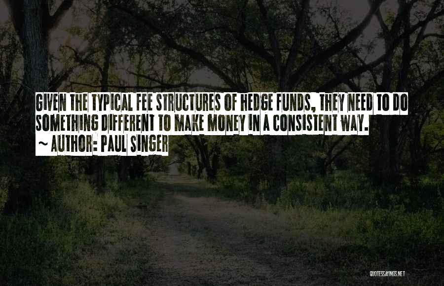 Paul Singer Quotes: Given The Typical Fee Structures Of Hedge Funds, They Need To Do Something Different To Make Money In A Consistent