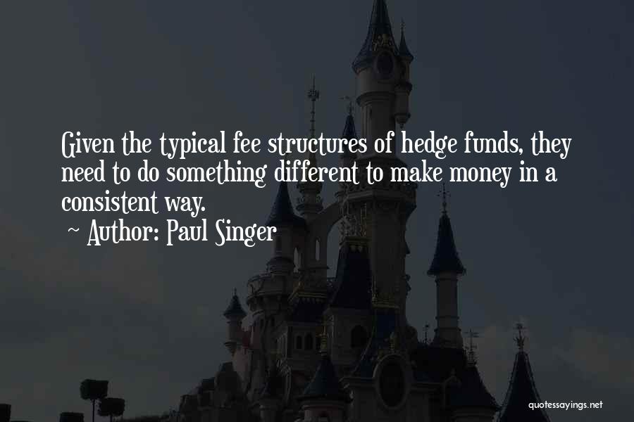 Paul Singer Quotes: Given The Typical Fee Structures Of Hedge Funds, They Need To Do Something Different To Make Money In A Consistent