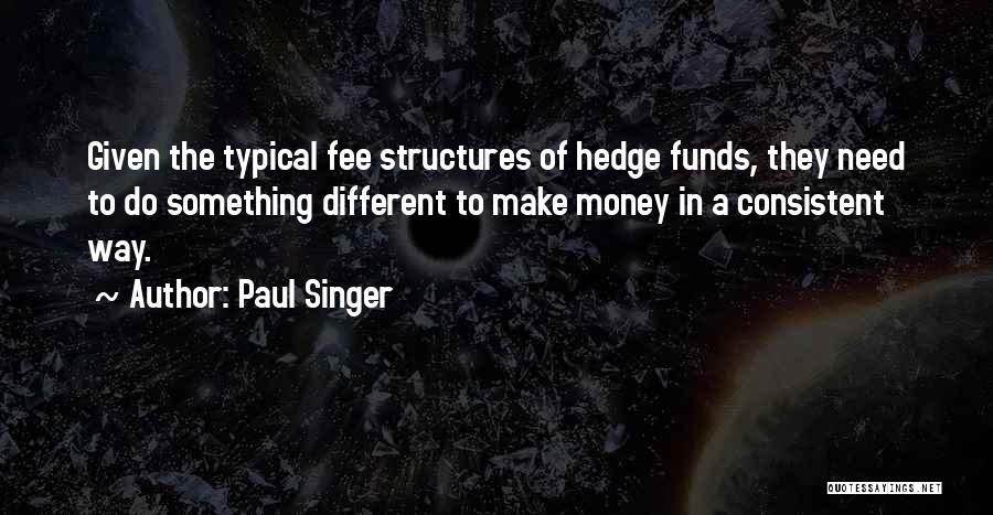 Paul Singer Quotes: Given The Typical Fee Structures Of Hedge Funds, They Need To Do Something Different To Make Money In A Consistent