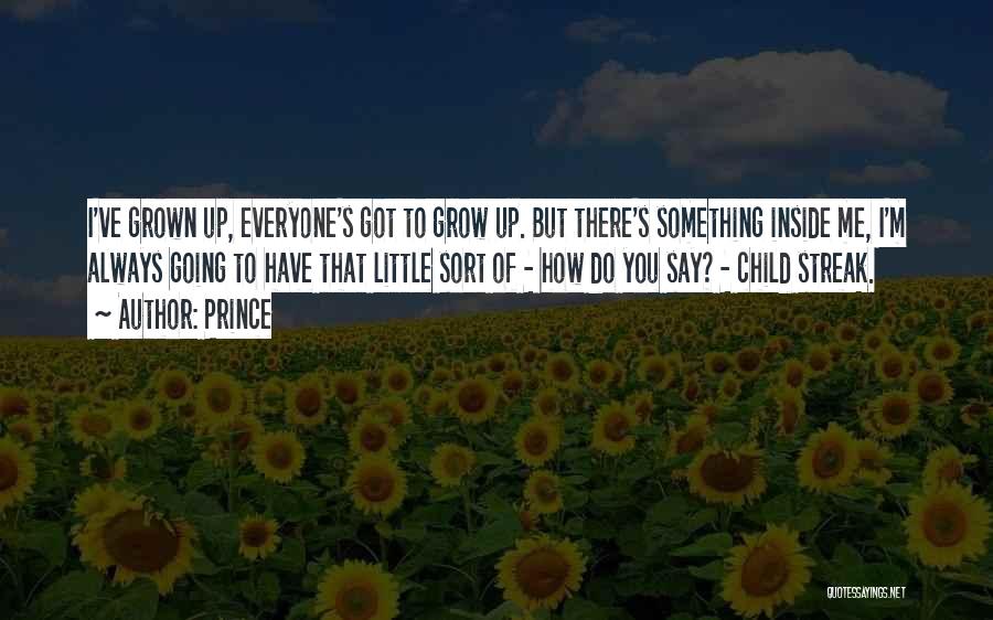 Prince Quotes: I've Grown Up, Everyone's Got To Grow Up. But There's Something Inside Me, I'm Always Going To Have That Little