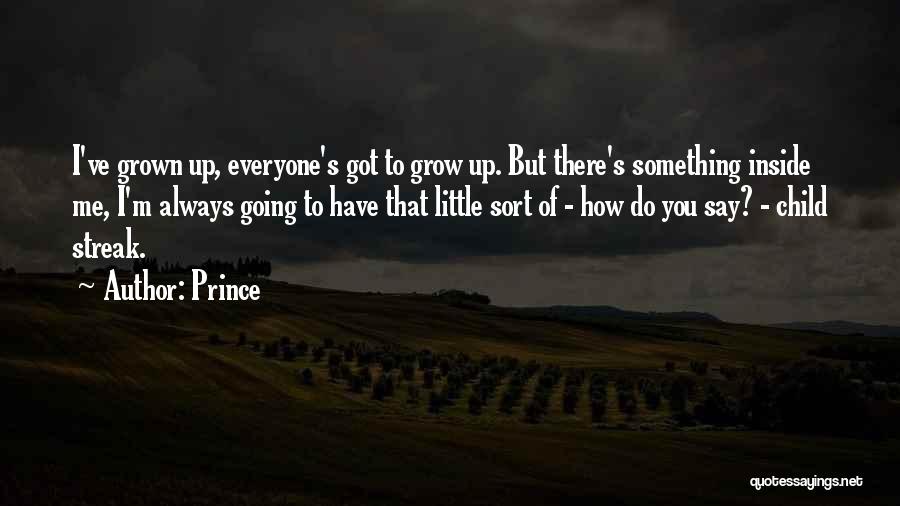 Prince Quotes: I've Grown Up, Everyone's Got To Grow Up. But There's Something Inside Me, I'm Always Going To Have That Little