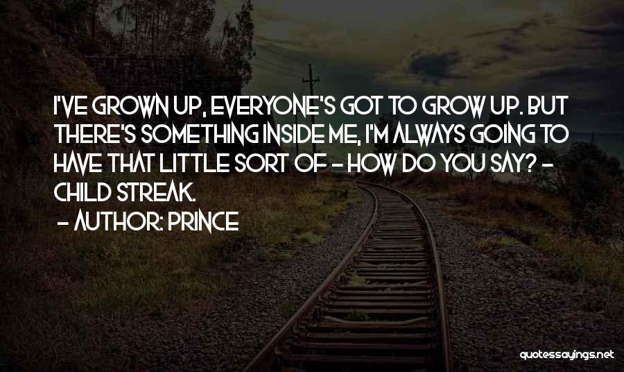 Prince Quotes: I've Grown Up, Everyone's Got To Grow Up. But There's Something Inside Me, I'm Always Going To Have That Little