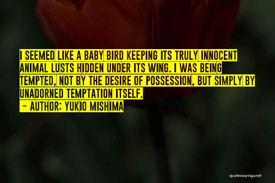 Yukio Mishima Quotes: I Seemed Like A Baby Bird Keeping Its Truly Innocent Animal Lusts Hidden Under Its Wing. I Was Being Tempted,