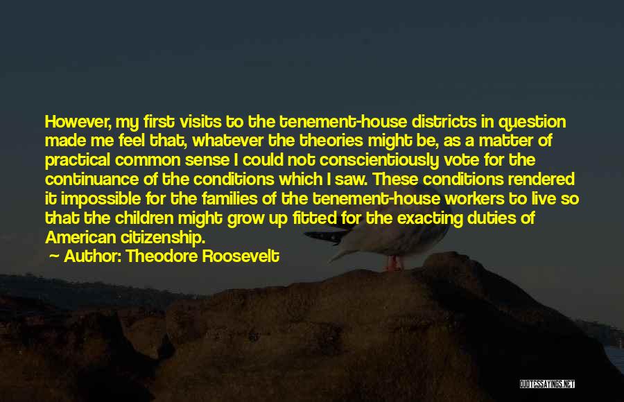Theodore Roosevelt Quotes: However, My First Visits To The Tenement-house Districts In Question Made Me Feel That, Whatever The Theories Might Be, As