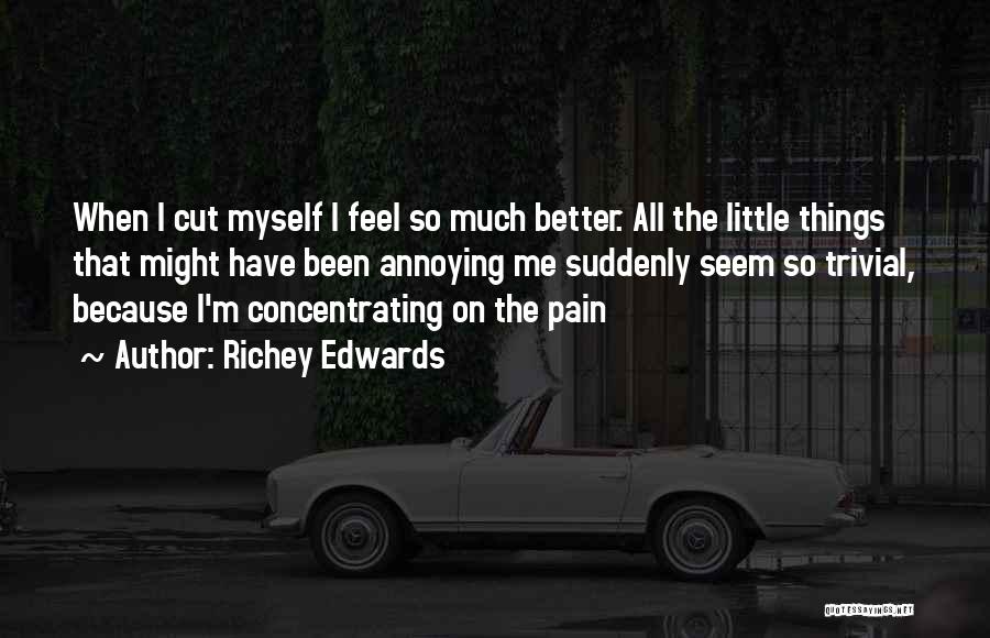 Richey Edwards Quotes: When I Cut Myself I Feel So Much Better. All The Little Things That Might Have Been Annoying Me Suddenly