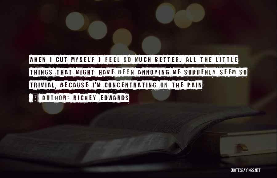 Richey Edwards Quotes: When I Cut Myself I Feel So Much Better. All The Little Things That Might Have Been Annoying Me Suddenly