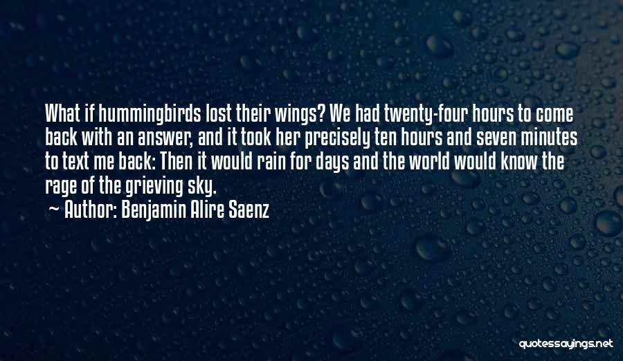 Benjamin Alire Saenz Quotes: What If Hummingbirds Lost Their Wings? We Had Twenty-four Hours To Come Back With An Answer, And It Took Her