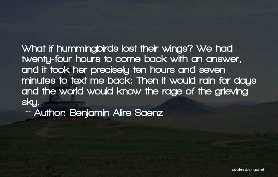 Benjamin Alire Saenz Quotes: What If Hummingbirds Lost Their Wings? We Had Twenty-four Hours To Come Back With An Answer, And It Took Her