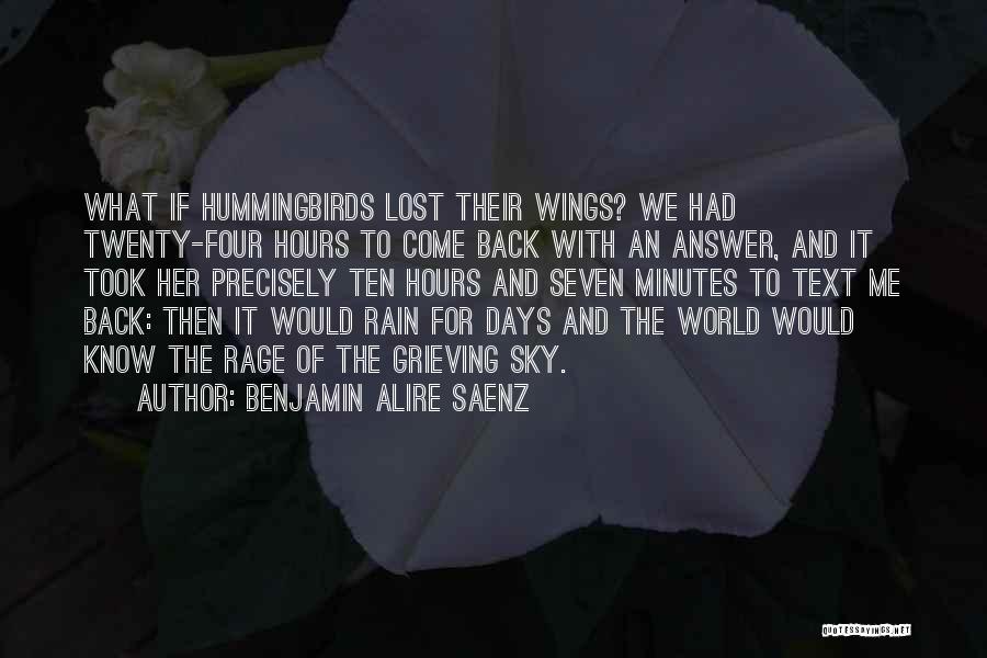 Benjamin Alire Saenz Quotes: What If Hummingbirds Lost Their Wings? We Had Twenty-four Hours To Come Back With An Answer, And It Took Her