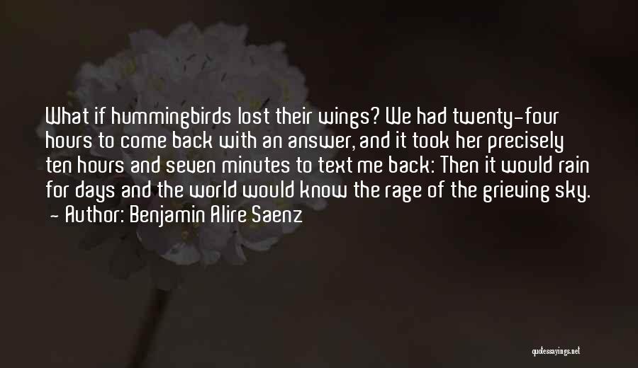 Benjamin Alire Saenz Quotes: What If Hummingbirds Lost Their Wings? We Had Twenty-four Hours To Come Back With An Answer, And It Took Her