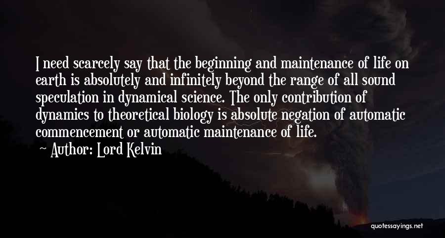 Lord Kelvin Quotes: I Need Scarcely Say That The Beginning And Maintenance Of Life On Earth Is Absolutely And Infinitely Beyond The Range