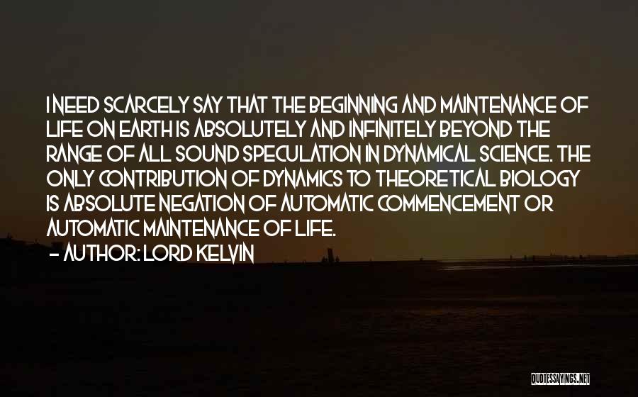 Lord Kelvin Quotes: I Need Scarcely Say That The Beginning And Maintenance Of Life On Earth Is Absolutely And Infinitely Beyond The Range