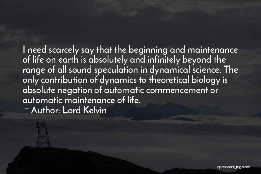 Lord Kelvin Quotes: I Need Scarcely Say That The Beginning And Maintenance Of Life On Earth Is Absolutely And Infinitely Beyond The Range