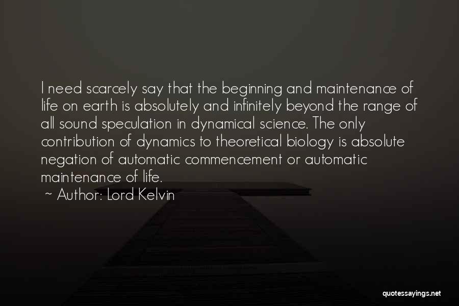 Lord Kelvin Quotes: I Need Scarcely Say That The Beginning And Maintenance Of Life On Earth Is Absolutely And Infinitely Beyond The Range