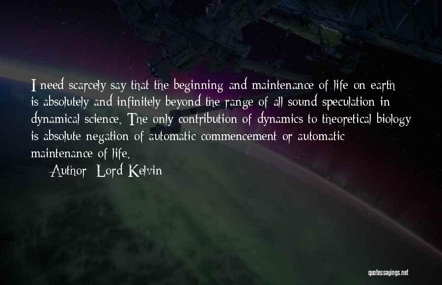 Lord Kelvin Quotes: I Need Scarcely Say That The Beginning And Maintenance Of Life On Earth Is Absolutely And Infinitely Beyond The Range