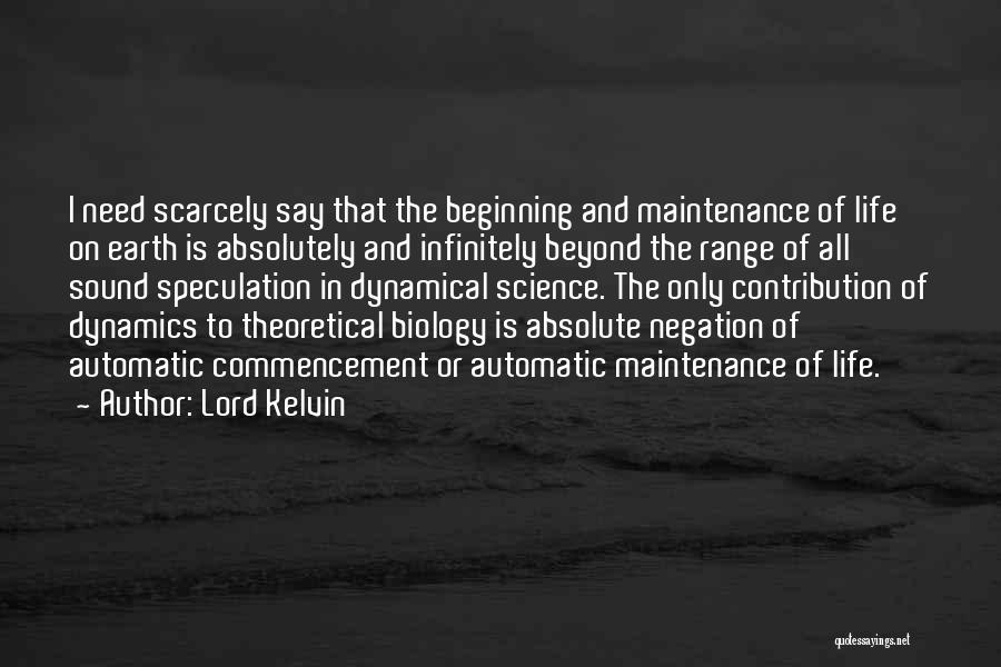 Lord Kelvin Quotes: I Need Scarcely Say That The Beginning And Maintenance Of Life On Earth Is Absolutely And Infinitely Beyond The Range