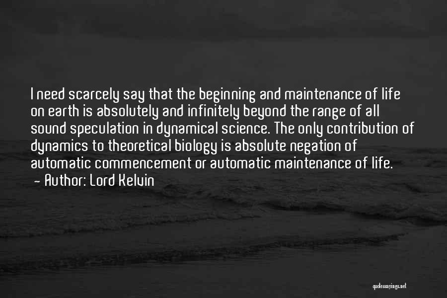 Lord Kelvin Quotes: I Need Scarcely Say That The Beginning And Maintenance Of Life On Earth Is Absolutely And Infinitely Beyond The Range