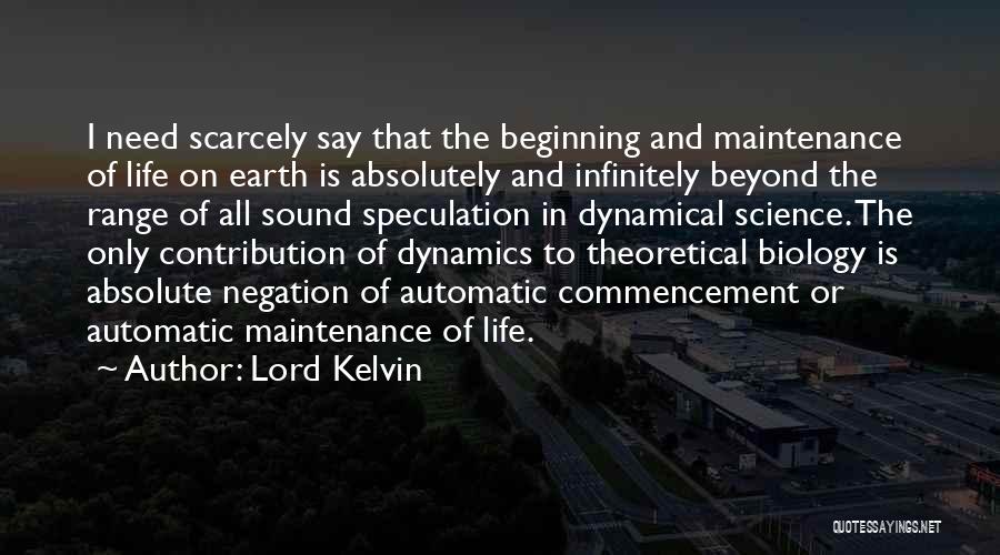 Lord Kelvin Quotes: I Need Scarcely Say That The Beginning And Maintenance Of Life On Earth Is Absolutely And Infinitely Beyond The Range