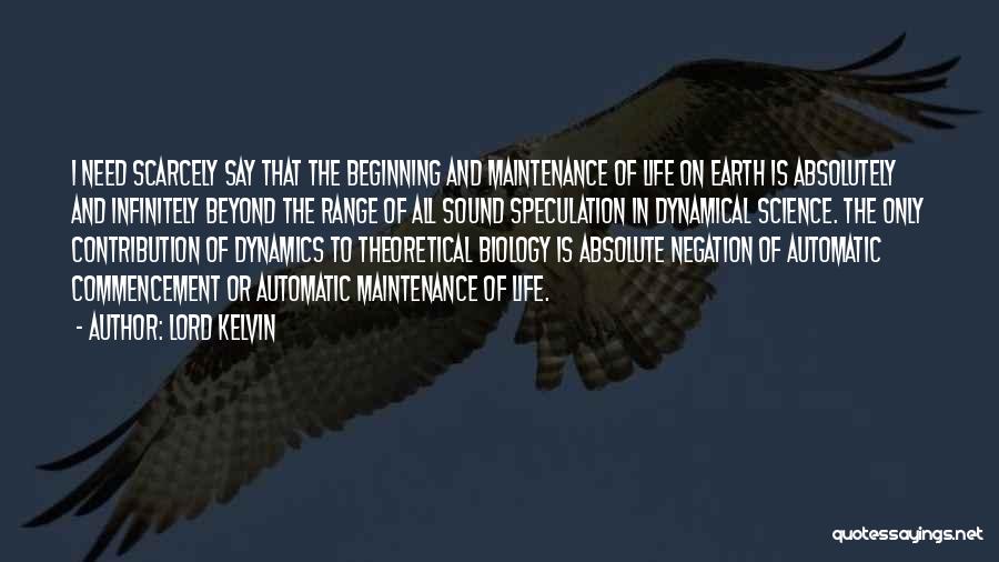 Lord Kelvin Quotes: I Need Scarcely Say That The Beginning And Maintenance Of Life On Earth Is Absolutely And Infinitely Beyond The Range