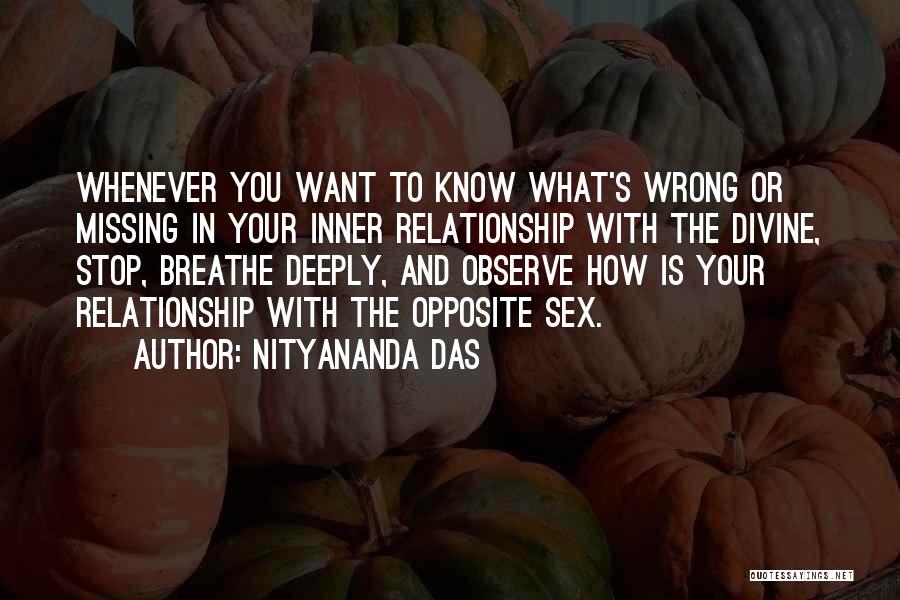 Nityananda Das Quotes: Whenever You Want To Know What's Wrong Or Missing In Your Inner Relationship With The Divine, Stop, Breathe Deeply, And