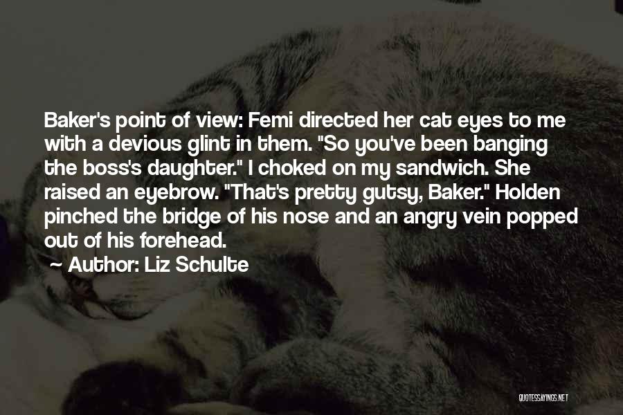 Liz Schulte Quotes: Baker's Point Of View: Femi Directed Her Cat Eyes To Me With A Devious Glint In Them. So You've Been