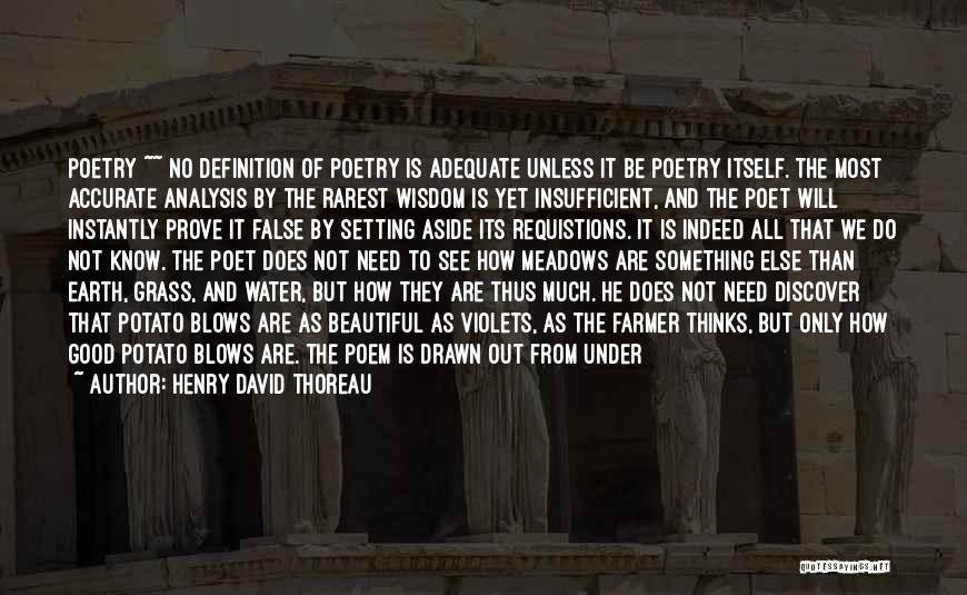 Henry David Thoreau Quotes: Poetry ~~ No Definition Of Poetry Is Adequate Unless It Be Poetry Itself. The Most Accurate Analysis By The Rarest