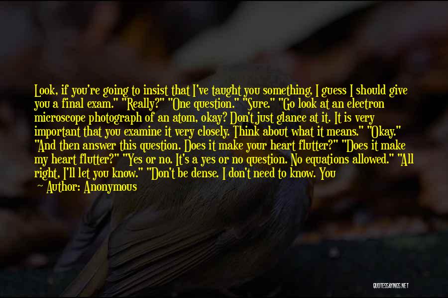 Anonymous Quotes: Look, If You're Going To Insist That I've Taught You Something, I Guess I Should Give You A Final Exam.