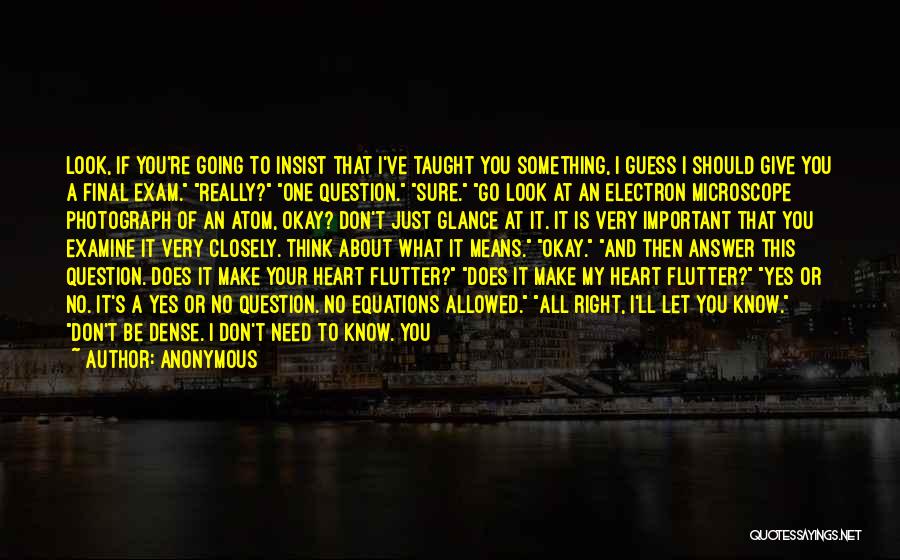 Anonymous Quotes: Look, If You're Going To Insist That I've Taught You Something, I Guess I Should Give You A Final Exam.