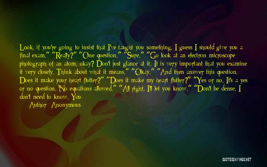 Anonymous Quotes: Look, If You're Going To Insist That I've Taught You Something, I Guess I Should Give You A Final Exam.