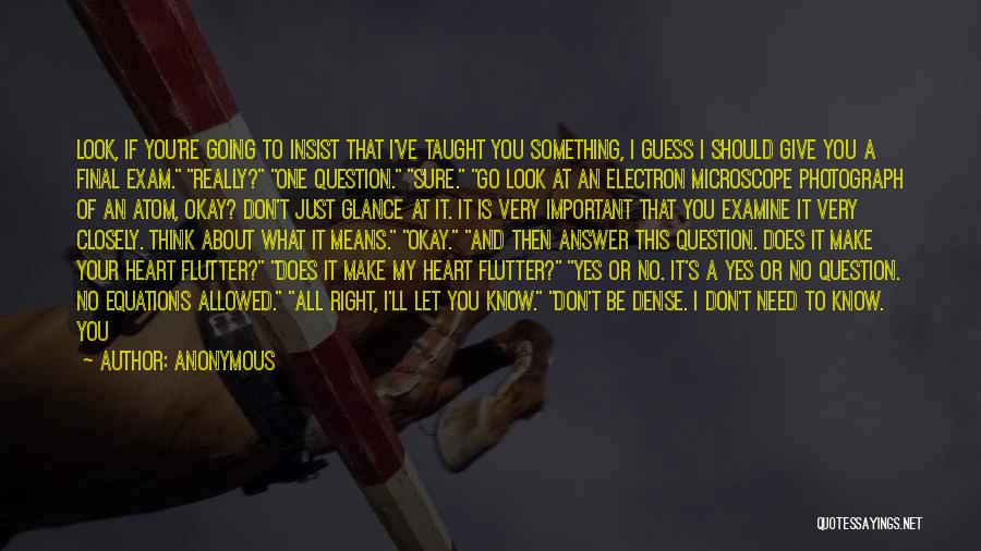 Anonymous Quotes: Look, If You're Going To Insist That I've Taught You Something, I Guess I Should Give You A Final Exam.