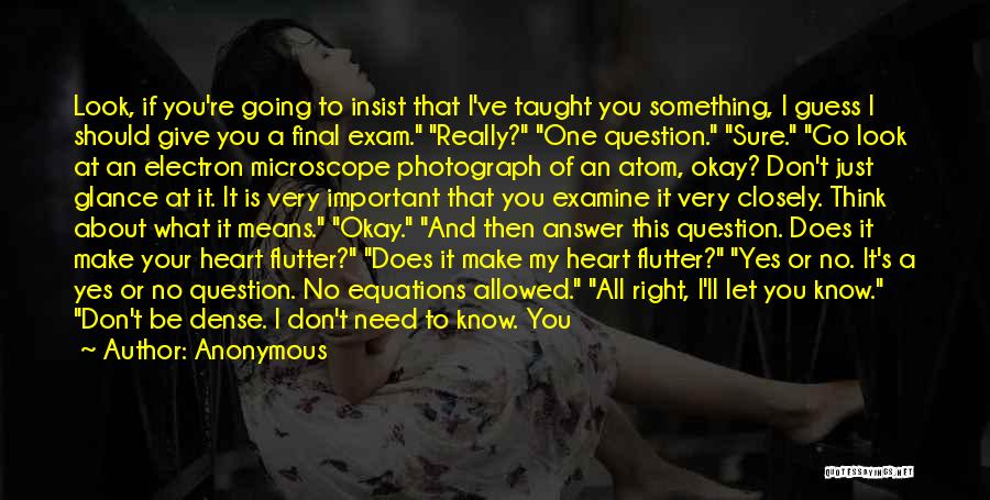 Anonymous Quotes: Look, If You're Going To Insist That I've Taught You Something, I Guess I Should Give You A Final Exam.