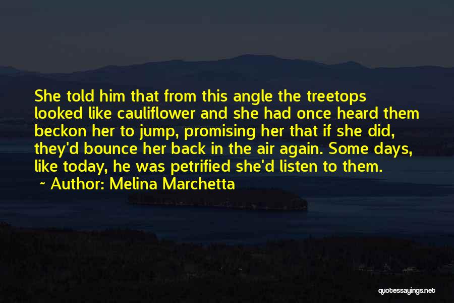Melina Marchetta Quotes: She Told Him That From This Angle The Treetops Looked Like Cauliflower And She Had Once Heard Them Beckon Her