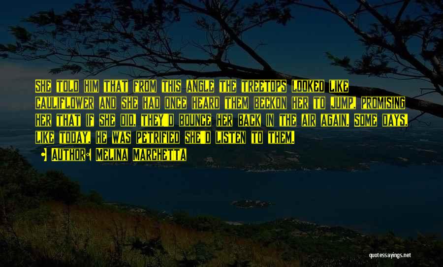 Melina Marchetta Quotes: She Told Him That From This Angle The Treetops Looked Like Cauliflower And She Had Once Heard Them Beckon Her
