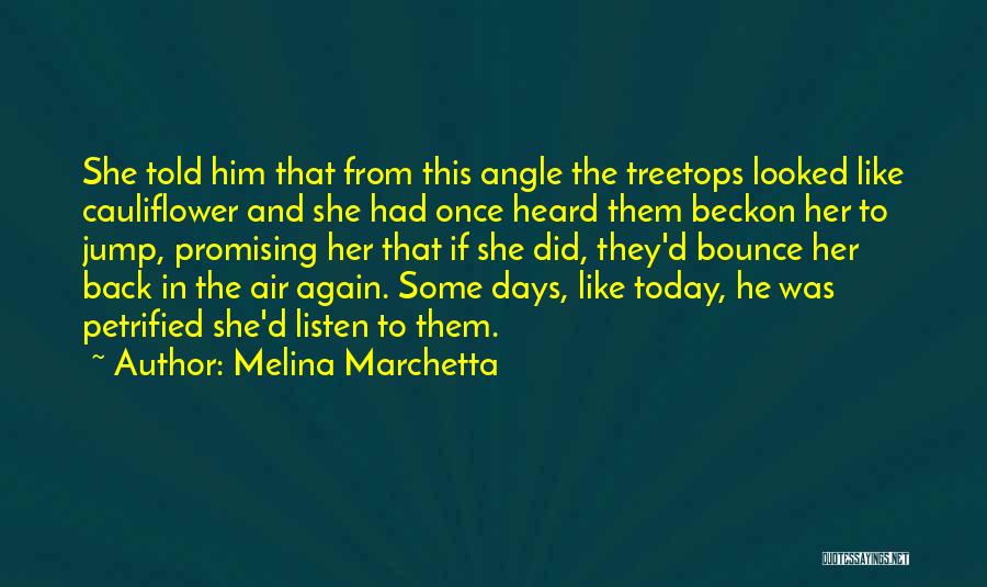 Melina Marchetta Quotes: She Told Him That From This Angle The Treetops Looked Like Cauliflower And She Had Once Heard Them Beckon Her