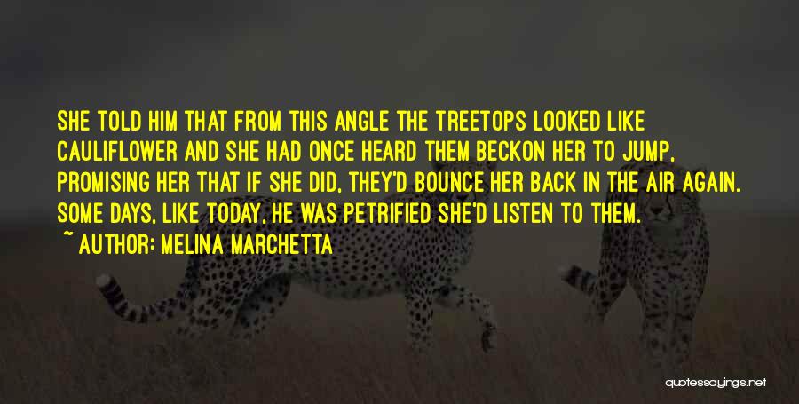 Melina Marchetta Quotes: She Told Him That From This Angle The Treetops Looked Like Cauliflower And She Had Once Heard Them Beckon Her