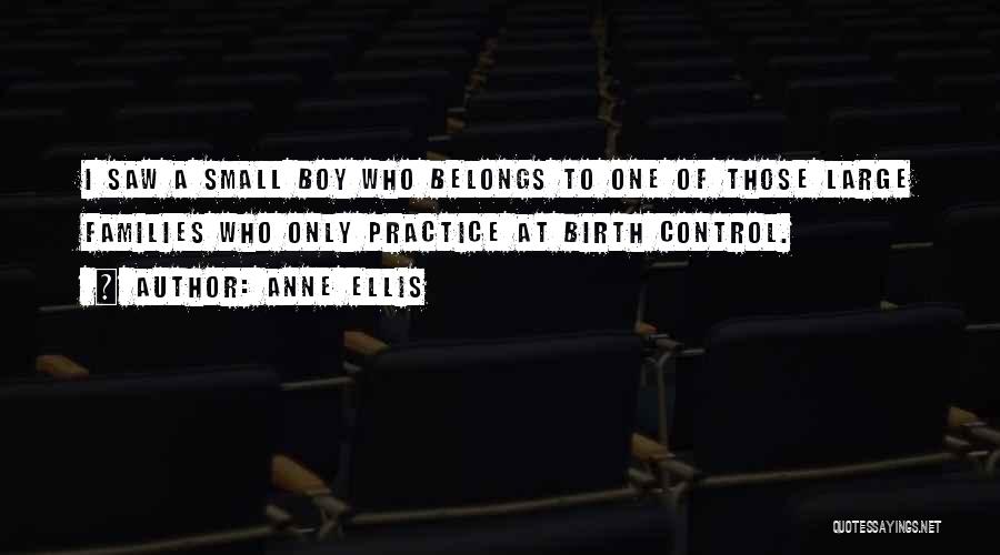 Anne Ellis Quotes: I Saw A Small Boy Who Belongs To One Of Those Large Families Who Only Practice At Birth Control.