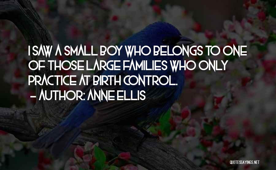 Anne Ellis Quotes: I Saw A Small Boy Who Belongs To One Of Those Large Families Who Only Practice At Birth Control.