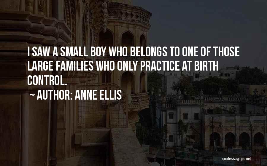 Anne Ellis Quotes: I Saw A Small Boy Who Belongs To One Of Those Large Families Who Only Practice At Birth Control.